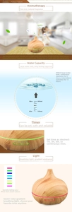 Macro detail of 400ml wood grain ultrasonic diffuser with 1H 3H 6H timer and 7 LED light modes