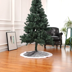 90cm Christmas tree skirt with gray plush embroidery and white faux fur trim decor