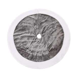 90cm Christmas tree skirt with festive embroidery and plush white faux fur trim