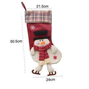 Detailed dimensions of a Christmas stocking with snowman pattern, height 50.5cm and width 21.5cm