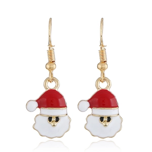 Festive Santa Claus dangle earrings with red and white enamel on gold-tone metal hooks
