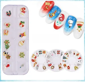 Christmas alloy nail art charms set with snowflake and santa motifs in display boxes