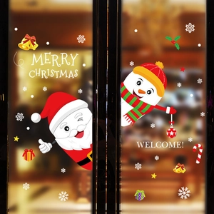 Merry Christmas Santa Claus and Snowman decorative wall stickers for shop windows and glass doors