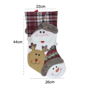 Christmas stockings featuring Santa and reindeer with size dimensions 44cm by 26cm