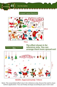Tableau des tailles et dimensions de mise en page pour stickers muraux de Noël animés