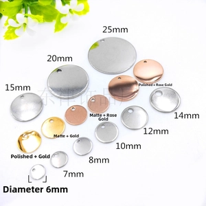 Polished stainless steel round disc pendants in gold, rose gold, and silver finishes
