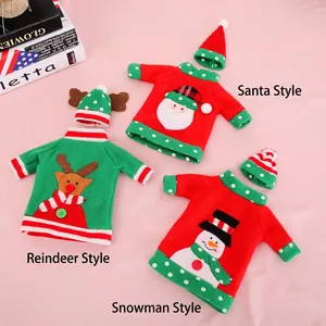 Christmas wine bottle covers with embroidered Santa, reindeer, and snowman designs