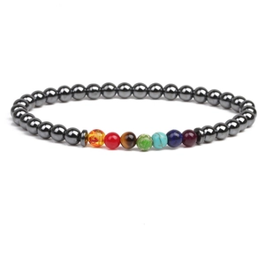 Classic 6mm black hematite hematite bracelet featuring vibrant 7 chakra natural stone beads