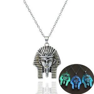 Luminous Egyptian Pharaoh necklace pendant in silver with glowing blue and green details