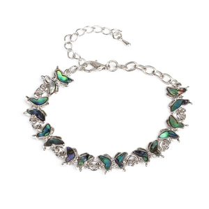 Pulsera de mariposa de concha de abulón colorida en plata con cadena ajustable