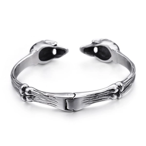 Bracciale rigido gotico argento con design a scheletro e teschi con chiusura a incastro