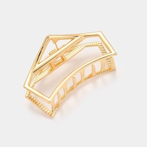 Large geometric hollow gold metal hair claw clip with a minimalist spring design for women