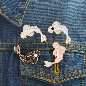 Cute Enamel Koi Fish Brooch Pins Cartoon Japanese Style Tai Chi Fish Lapel Pins For Denim Jackets Bags Women Men Jewelry