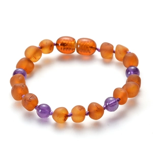Natural Baltic Amber Baby Bracelet With Amethyst Beaded Jewelry For Teething Support And Ethnic Style Accessory
