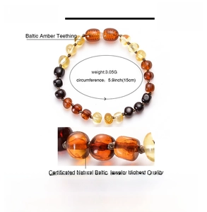 Detailed Baltic amber bracelet specs showing multicolor beads and 15cm circumference