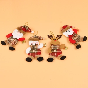 Set of 4 Christmas plush ornaments with Santa, snowman, reindeer and bear in plaid outfits