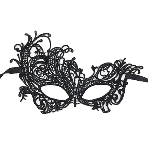 Intricate black lace half-face masquerade mask for Halloween parties and cosplay