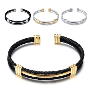 Vintage Stainless Steel Woven Cable Cuff Bangle Twisted Rope Bracelet Geometric Electroplated Jewelry For Men Women
