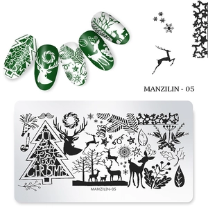 Christmas nail stamping plate with snowflakes, reindeer and tree patterns for holiday DIY nail art