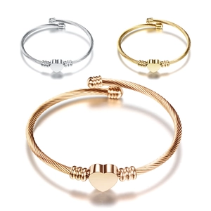 Bracciale Rigido Cuore Acciaio Inossidabile Cavo Intrecciato Braccialetto Aperto Lucido Gioielli Moda Donna