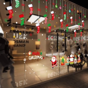 Stickers de Noël avec chaussettes et traîneau du Père Noël pour décoration de fenêtres