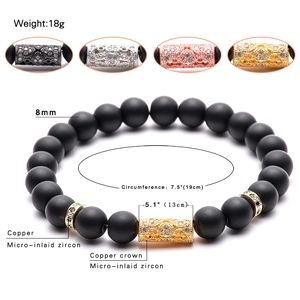 Men's natural stone bracelet with matte black beads and micro-set zircon copper tubes