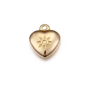 Heart Shape Pendant Sun Pattern Engraved 18K Gold Plated Stainless Steel For DIY Jewelry Making Accessories Fashion