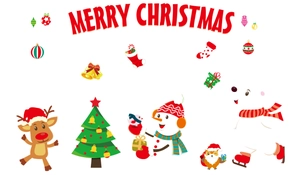Détails d'autocollants de Noël avec renne, bonhomme de neige et motifs de fête variés