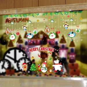 Autocollants de Noël pour fenêtres avec bonhomme de neige renne et bannière décorative