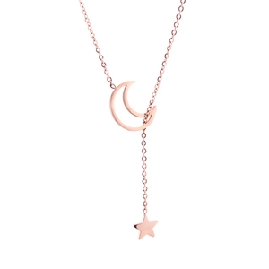 Rose Gold Titanium Steel Star Moon Necklace Y-Shaped Lariat Pendant Clavicle Chain Simple Trendy Jewelry For Women