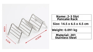 Detail view of W-shaped stainless steel taco holder with technical size specifications