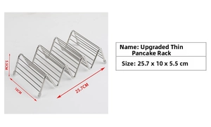 Detailed dimension guide of stainless steel taco holder showing 25.7x10x5.5cm measurements