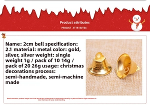 Close-up of 2cm metallic gold and silver bells for Christmas tree DIY craft decoration