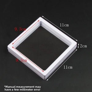 Detailed view of white 3D floating display box with 11cm exterior and 9.3cm inner window