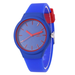 Blue and red contrast quartz sports watch with silicone strap for kids and adults
