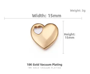 Detailed view of heart-shaped gold pendant size 15mm with 18K gold vacuum plating specifications