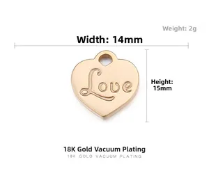Detailed view of 14mm x 15mm 18K gold plated heart pendant with Love engraving