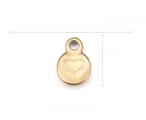 Detailed 8mm x 11mm heart pendant in 18K gold vacuum plating for DIY jewelry
