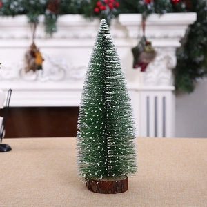 Mini artificial snowy cedar Christmas tree with natural wood base for tabletop decor