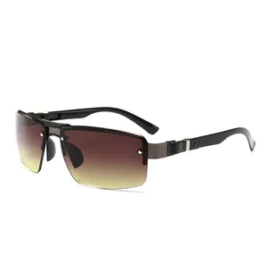 Sporty semi-rimless sunglasses with brown gradient lenses and durable black metal frames