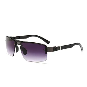 Fashionable sports cycling sunglasses with purple gradient lenses and semi-rimless frame