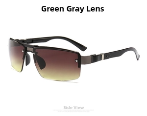 Side view of semi-rimless sports sunglasses with brown gradient lenses and silver accents