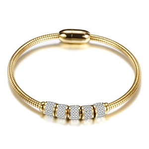 Minimalist 3mm 18K gold stainless steel snake chain bracelet with pave zircon magnet clasp