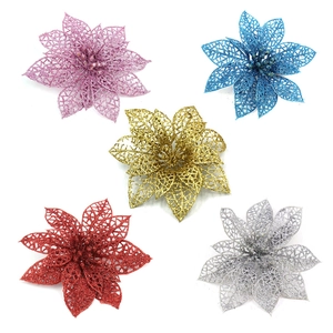Five-piece set of 15cm glitter artificial poinsettia flowers in various colors for DIY decor