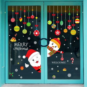 Christmas Window Stickers PVC Waterproof Removable Santa Claus Snowman Glass Door Decals Xmas Holiday Home Shop Decor