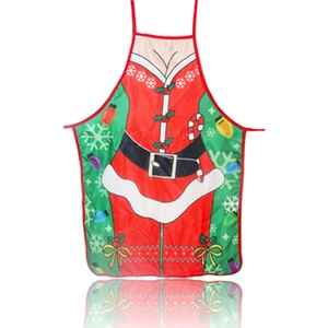 Festive red and green Christmas apron featuring Santa Claus suit graphics on white background