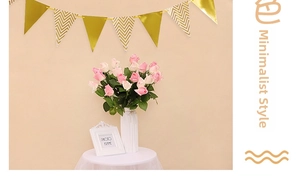Detail of gold foil triangle banner flags with herringbone texture for party decoration