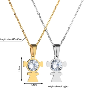 Collar con colgante humano y circón en oro y plata, cadena de 45cm más 6.5cm
