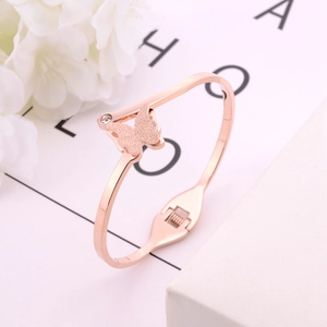 Elegant 18K rose gold plated butterfly bangle with frosted finish and sparkling diamond