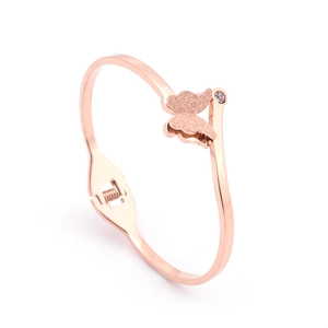 Butterfly Bangle Rose Gold Plated Stainless Steel Frosted Rhinestone Inlay Open Hinged Fashion Jewelry For Women
